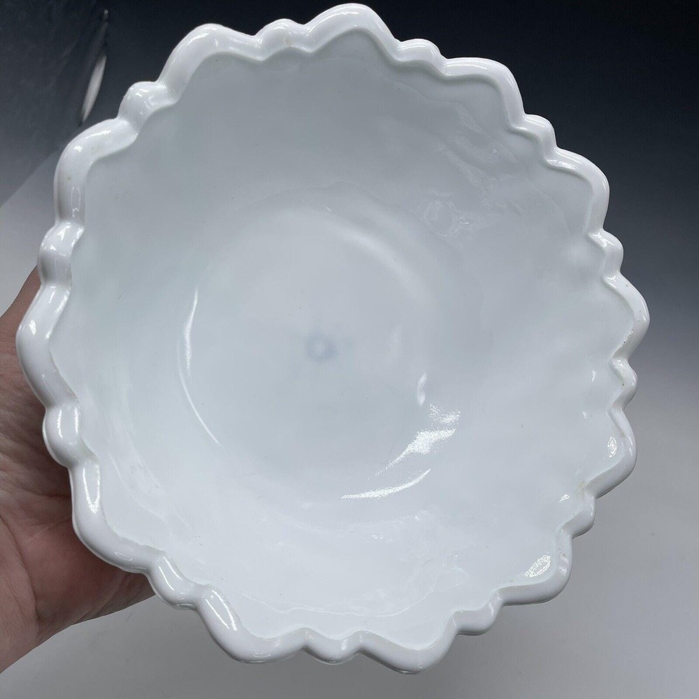 Vintage‎ Indiana Milk Glass Wild Rose Cabbage Leaf Serving 9" Bowl - Picture 4 of 7